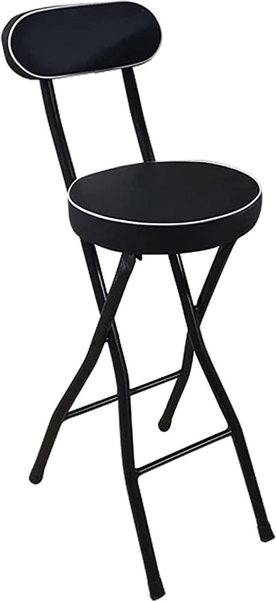 Hoge Stoel - Bar Kruk - Keuken Zitten - Met Rugleuning - 55cm - Zwart