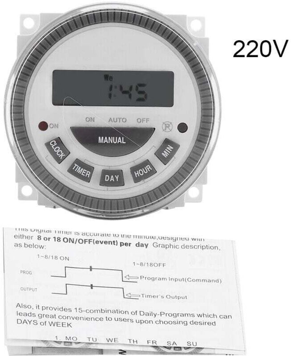 Programmeerbare weektimerrelais schakelaar van 16A met stofkap, geschikt voor huishoudelijke apparaten, verlichting en beeldschermen (220V).