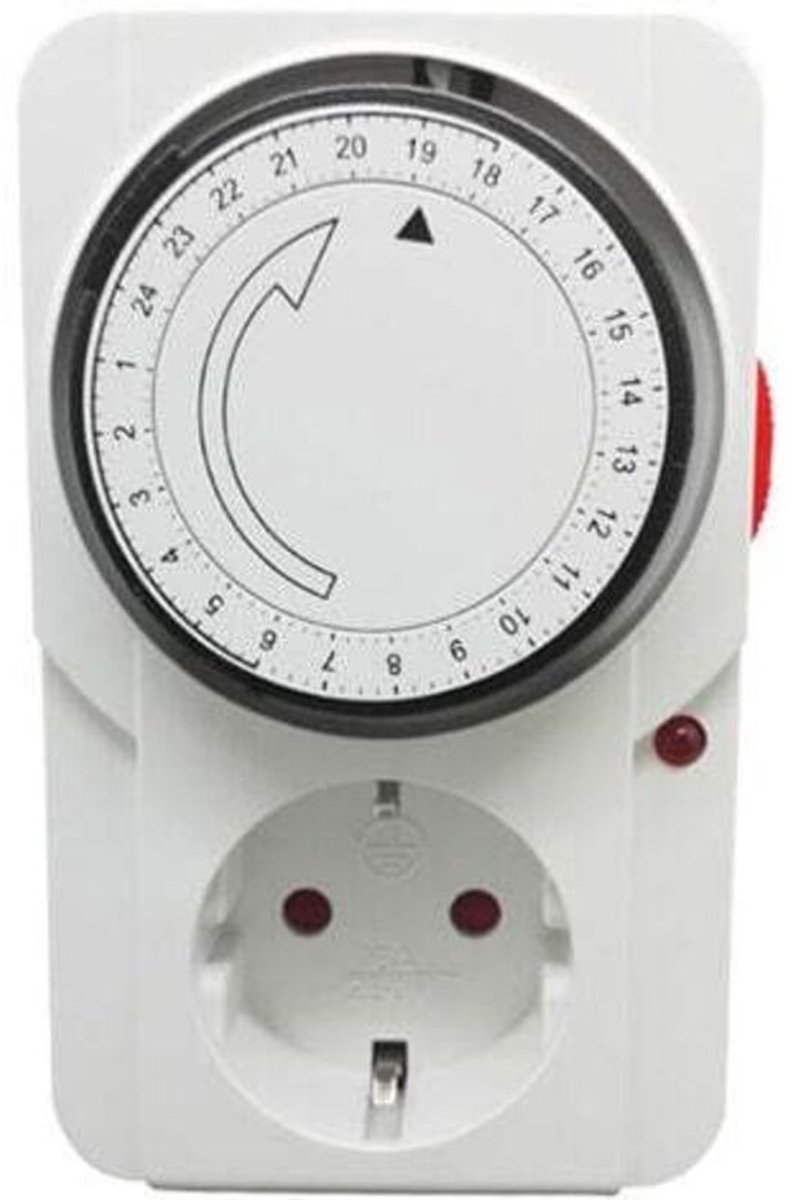 Mechanische tijdschakelaar. Met indicatielampje. 3000 watt. Mechanische tijdschakelaar, wit, 16 ampère.