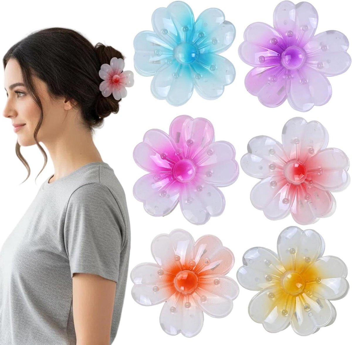 Haarklemmen Set - Bloemspelden - Dagelijkse Styling - Antislip Grip - 6 Stuks - Meerdere Kleuren