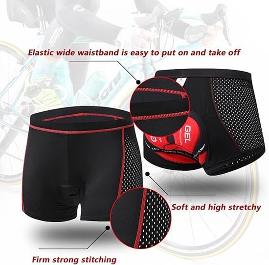 Fietsonderbroek Dames Heren Met zeem - Fietsonderbroek met 5D Gel Padding - Ademend en Sneldrogend Fietsondergoed - XL (taille 90-96 cm) — afbeelding 3