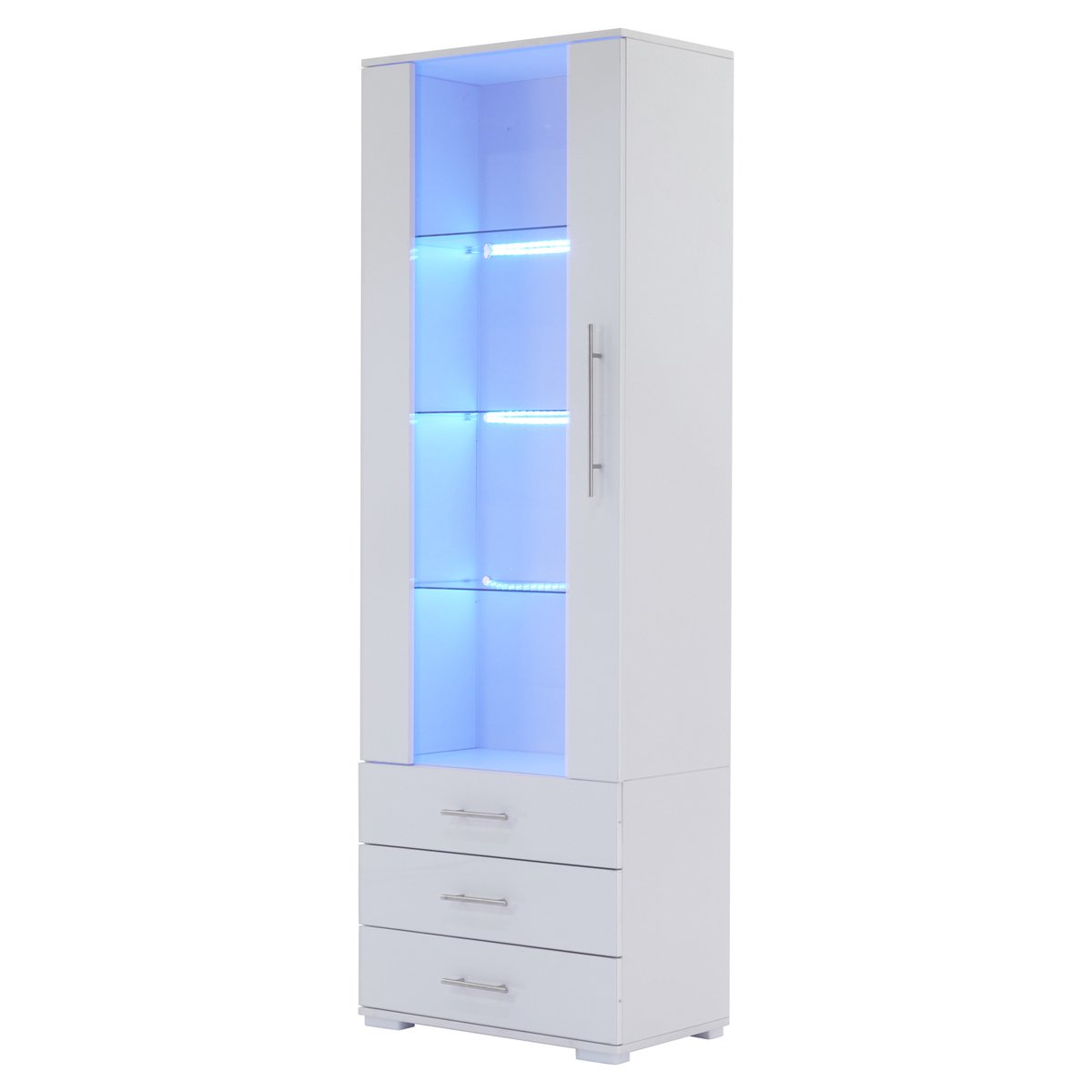 Zubaliya Vitrinekast - 60x35x180 cm wit hoogglans - app-gestuurde LED - 3 laden & acryl deur - 3 glasplanken