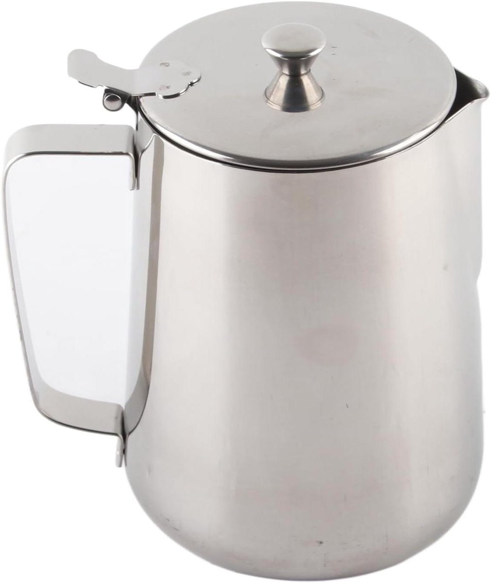 Melkopschuimer Kan - Koffiebeker - Latte Art Maken - Met Deksel - 2000 ml - Zilver