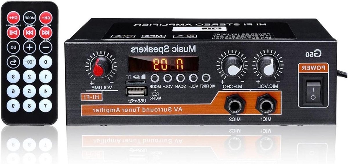 Auto Versterker - HIFI Audio - Muziek Streamen - Bluetooth Connectie - 800W Vermogen - Zwart