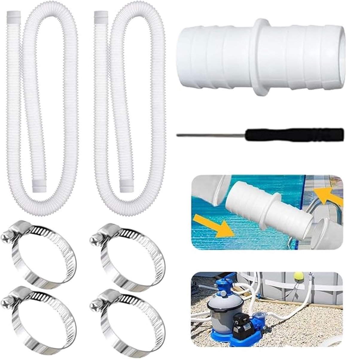 zwembad - Zwembadslang Set - 32mm - chloortabletten zwembad - Universele Reserve Slang voor Zwembadpomp & Filterpomp - Slang Zwembad Flexibel - geschikt voor Bestway & Intex 300 GPH、530 GPH- Voor Filterpomp en Zwembad - 32mm*1.5m - Wit