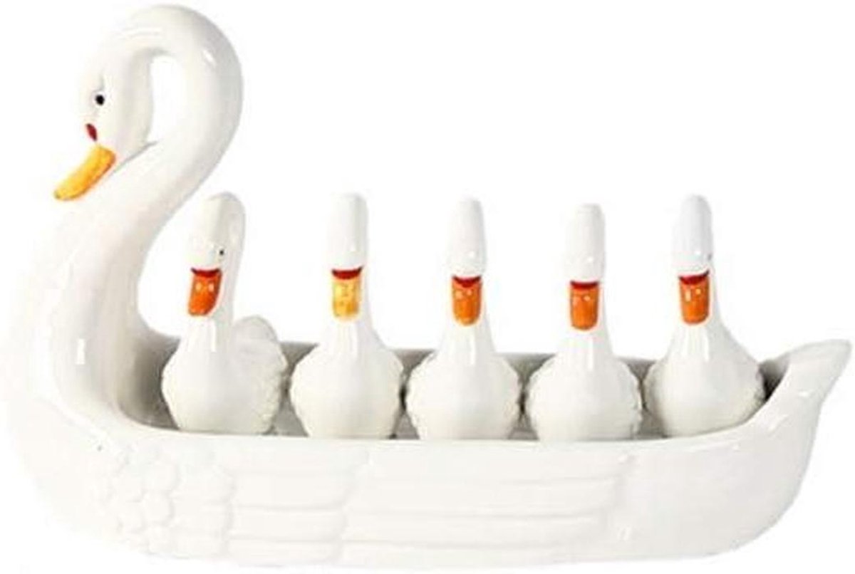 Eetstokjes Houder - Zwaan Houder - Tafeldecoratie - Keramisch Materiaal - 6 stuks - Wit