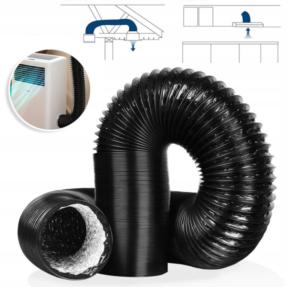 Drogerventilatieslang-150mm Flexibel Kanaal- 5m-Drielaags Bescherming Voor Zwaar Gebruik-Zwart Pvc-Voor Hvac-Ventilatiekanaalventilatorsystemen