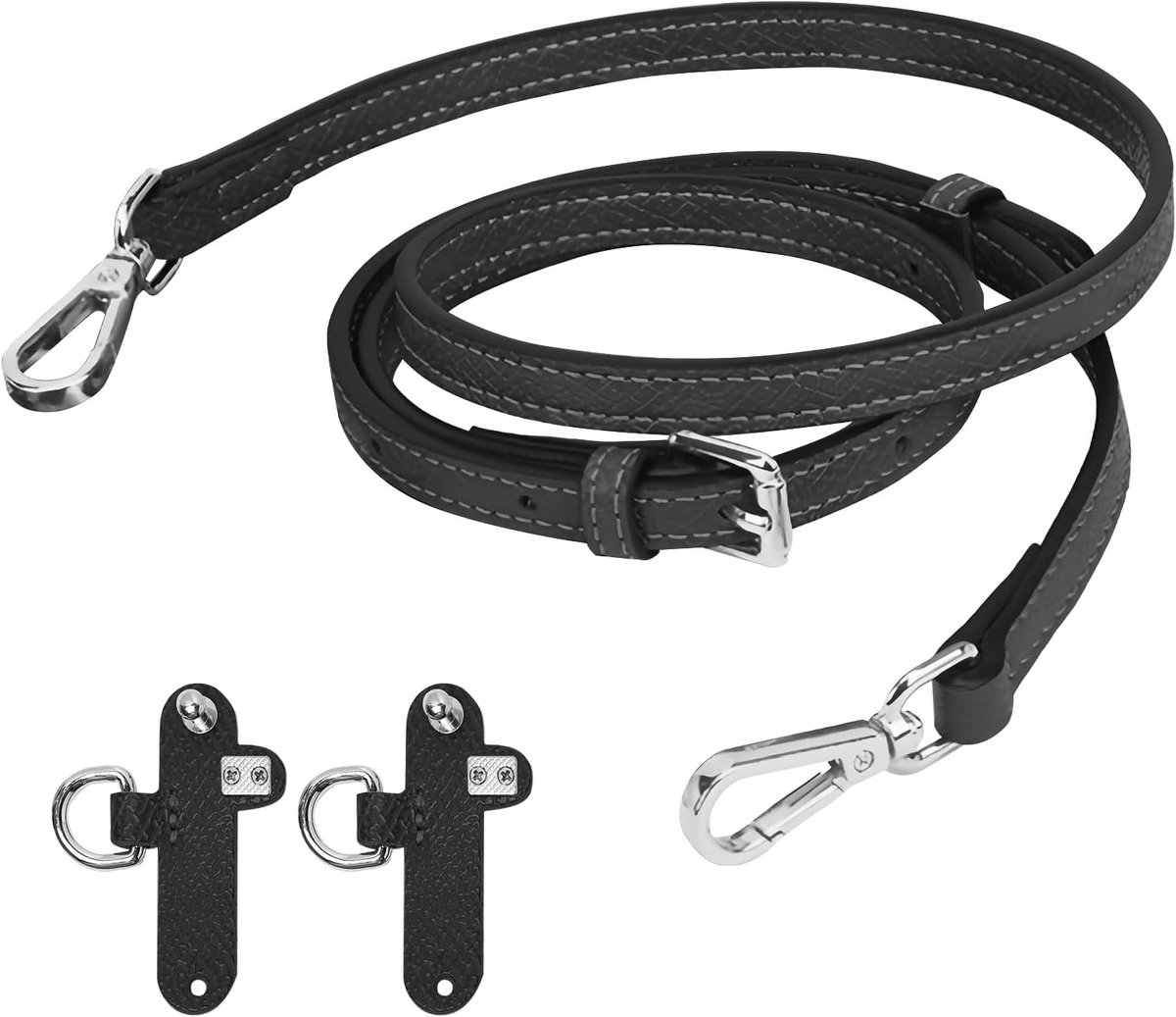 Verstelbare leren schouderband voor handtas, 1.2 cm mini tasriemen met 2 adapters, ideaal voor dameshandtassen, zwart en zonder perforatie