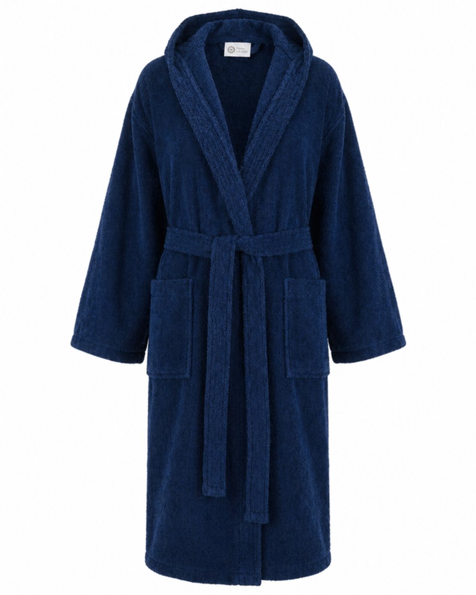 Sauna Badjas Heren met Capuchon - 100% Katoen Badstof Met Zakken - Marine Blauw - Maat XXL - Badjas Heren Katoen