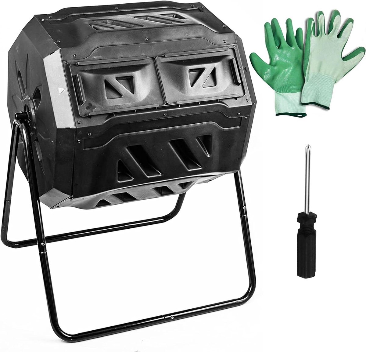 Compostbak - Composter Draaibaar - Afval Verwerken - Dubbele Kamer - 160 Liter - Zwart