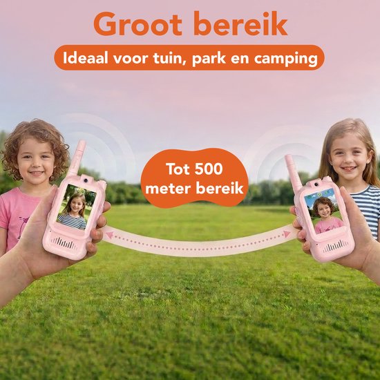 Banzoo Walkie Talkie voor Kinderen - Set van 2 - HD Video & Camera - USB-C Oplaadbaar - Speelgoed - Portofoon - 500m Bereik - Roze