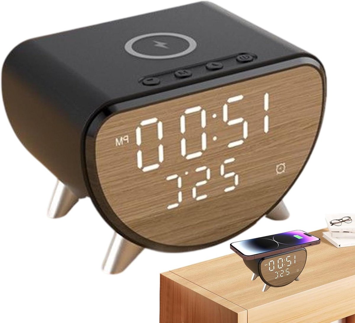 Draadloze Alarm Klok - Oplader Display - Nachtkastje Slaaphulp - Temperatuur Weergave - 8.6 x 1 cm - Zwart