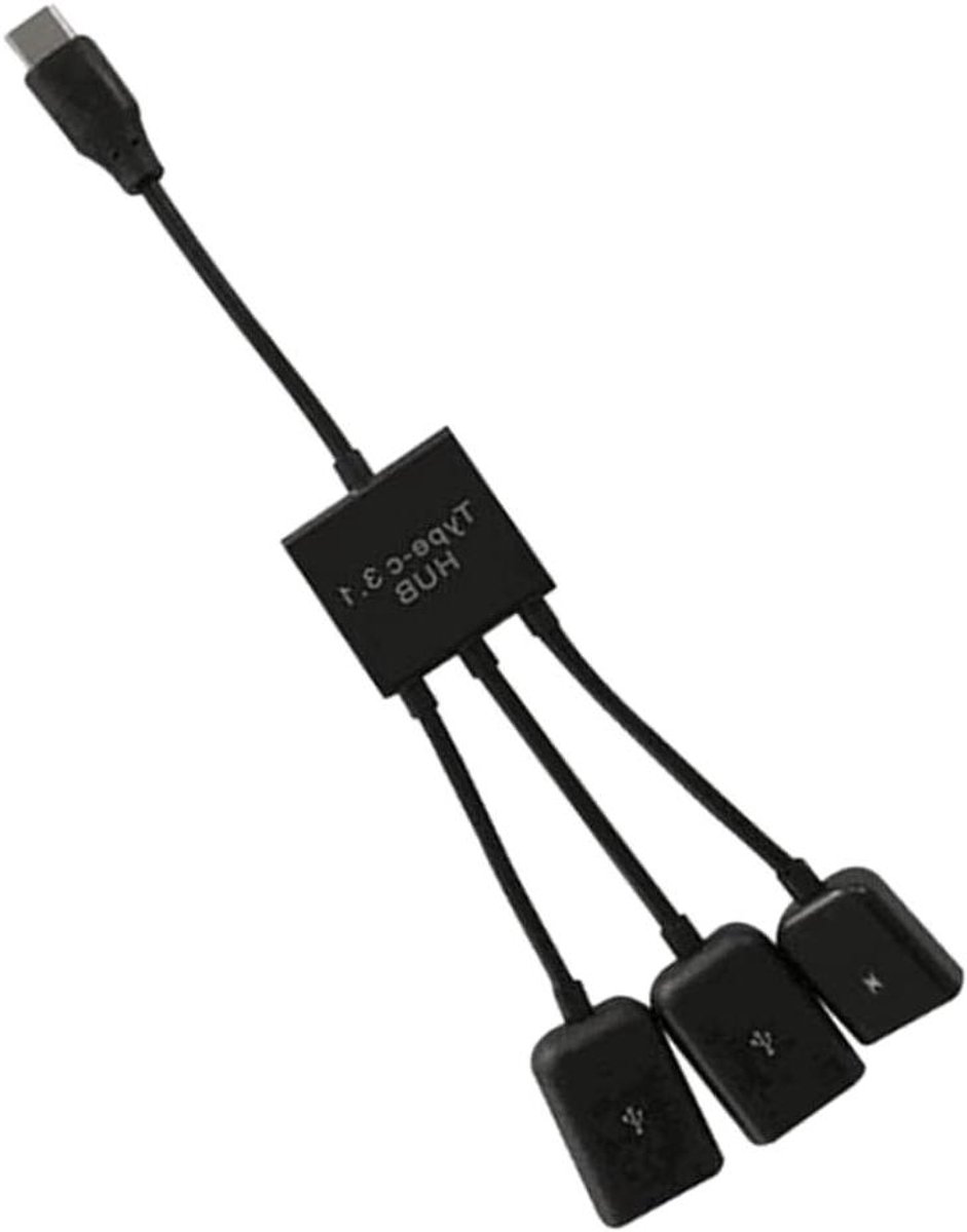 USB-C Hub - Adapter Verloop - Werkruimte Besparen - 3 Poorten - 17 cm - Zwart