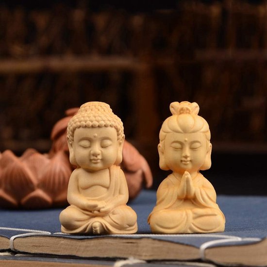 Boeddha beeld - Decoratief beeld - Meditatie decoratie - Massief houten - 5x2x6 cm - Houtkleur van Boeddha. — afbeelding 2