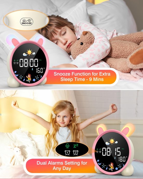 Kinderwekker - Digitale Wekker Slaapkamer - Slaaptrainer Kinderen - nachtlampje — afbeelding 3