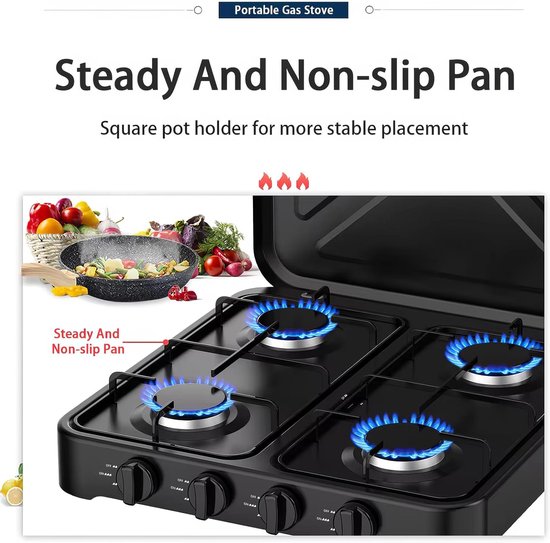 Camping Gasfornuis - Tafelmodel Kookplaat - Buiten Koken - Automatische Ontsteking - 4 Pits - Zwart van Camping — afbeelding 5