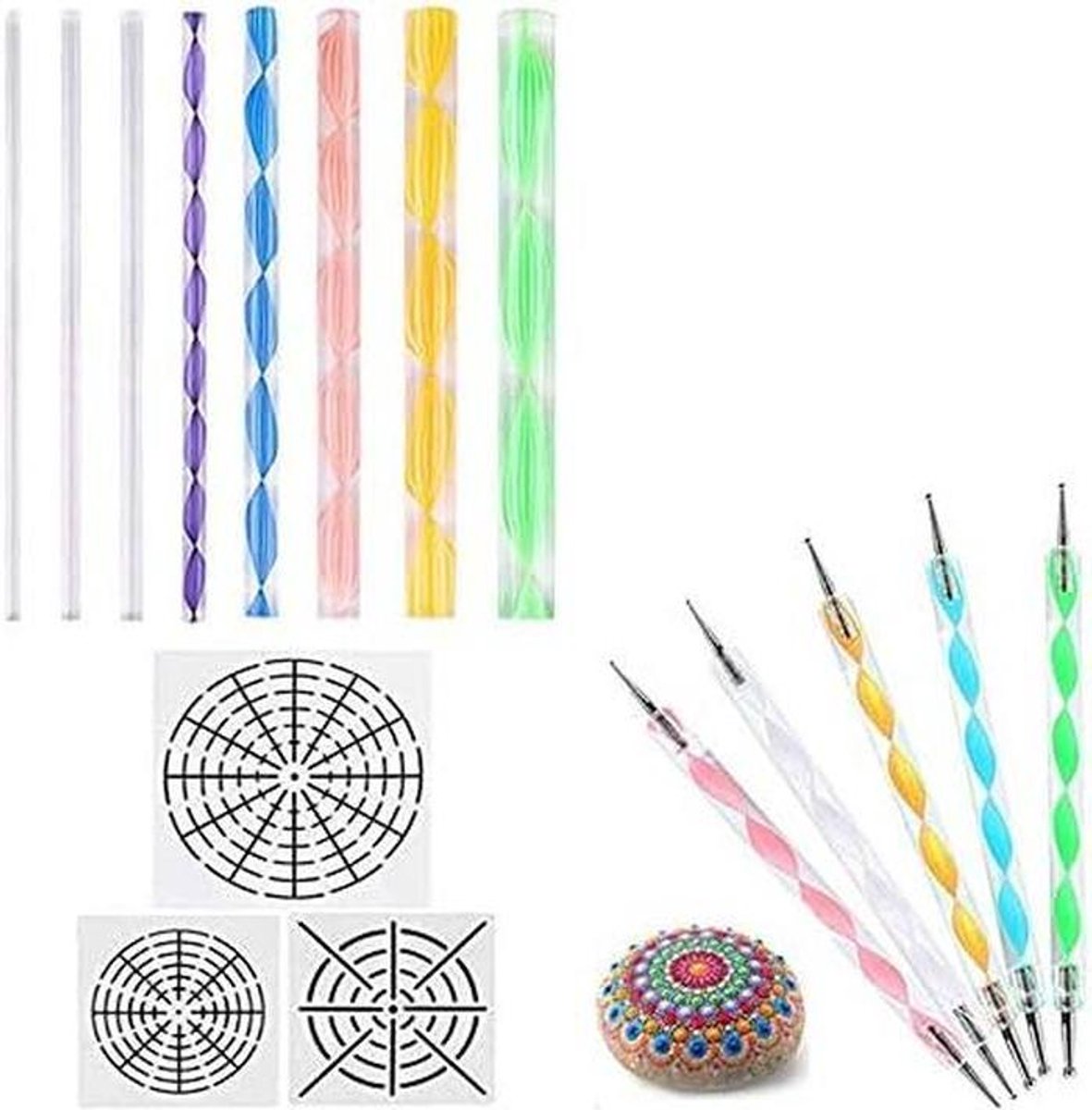 Dotting Tools Set - Mandala Stencils - Kunst Maken - Veelzijdige Maten - 16 Stuks - Gekleurd