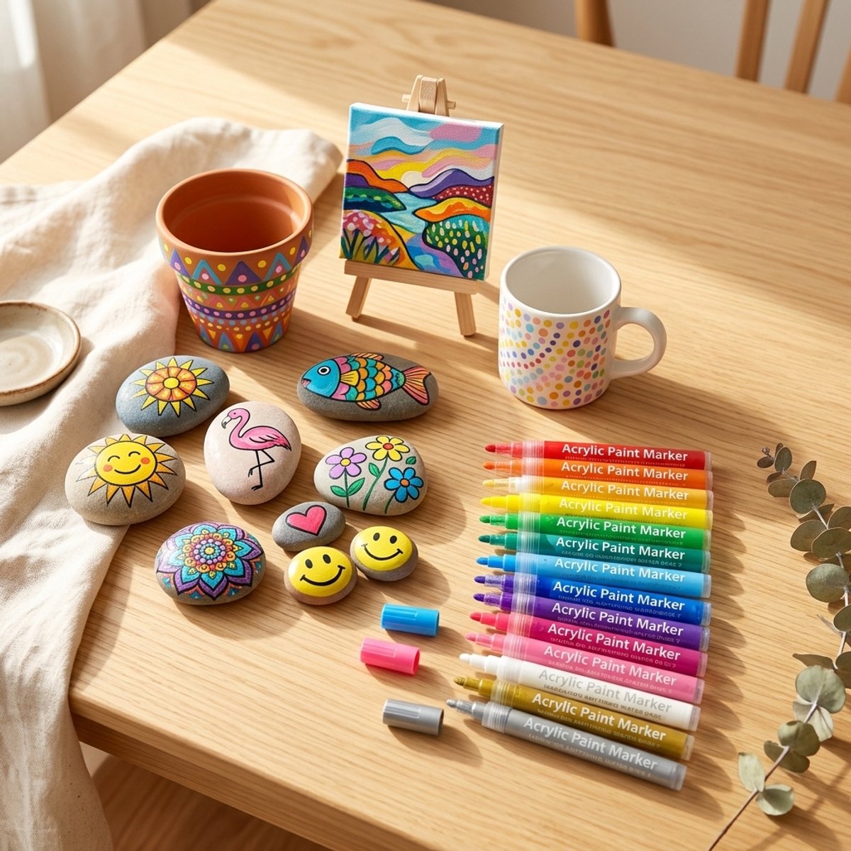 Premium Creatives Acryl Stiften - Happy Stones - Verfstiften - Acrylverf - Tekenset - Stiften - 20 kleuren - Inclusief Etui — afbeelding 5