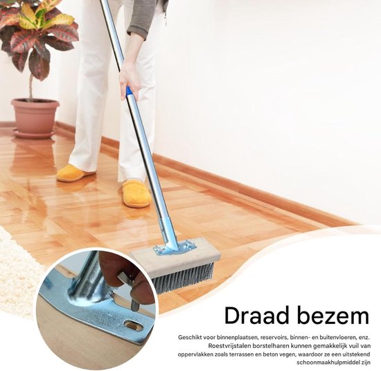 Stalen Bezem - Terrasreiniger - Buiten Reinigen - Verstelbare Steel - 165 cm - Grijs — afbeelding 5