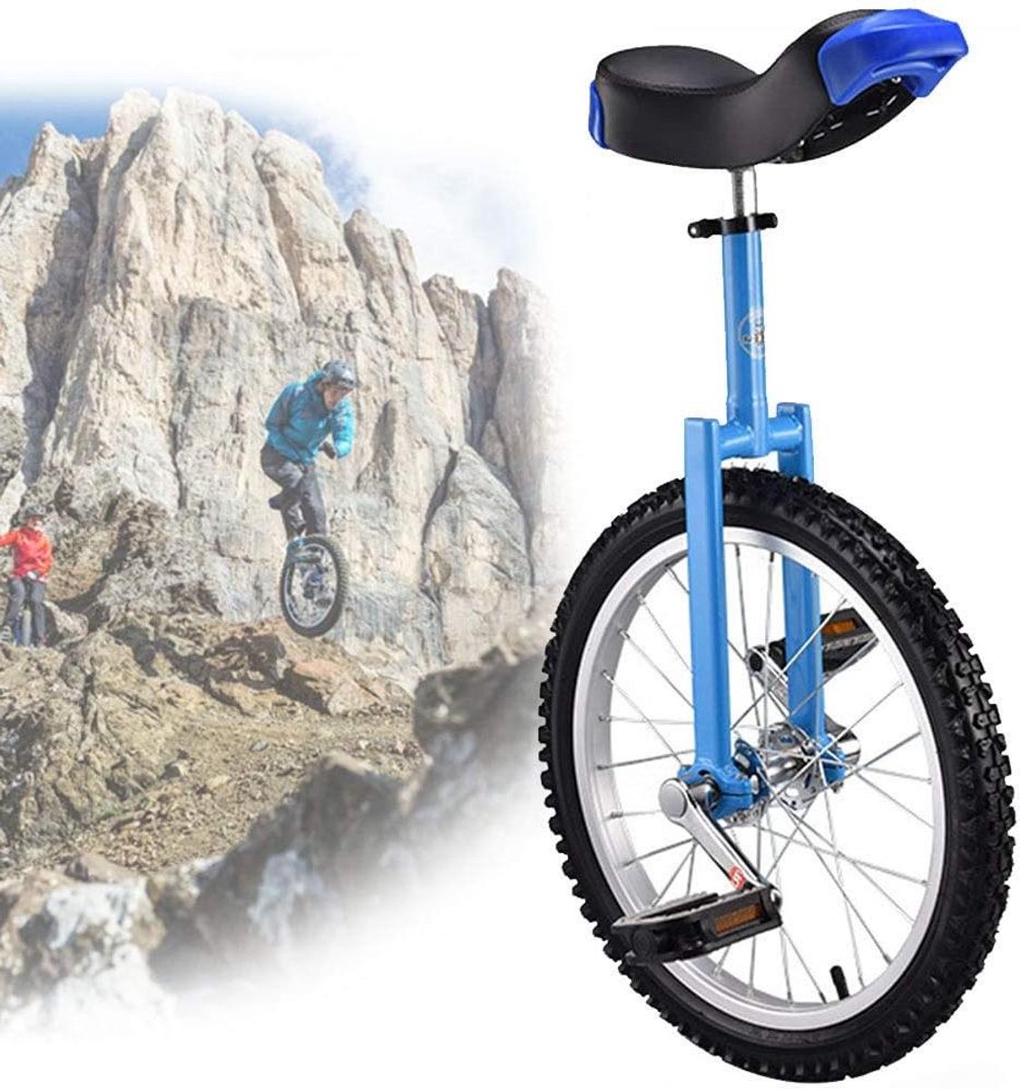 Eenwieler voor volwassenen Balansfiets oefenfiets Evenwicht ontwikkelen Antislip bergbanden 18 inch wiel Blauw