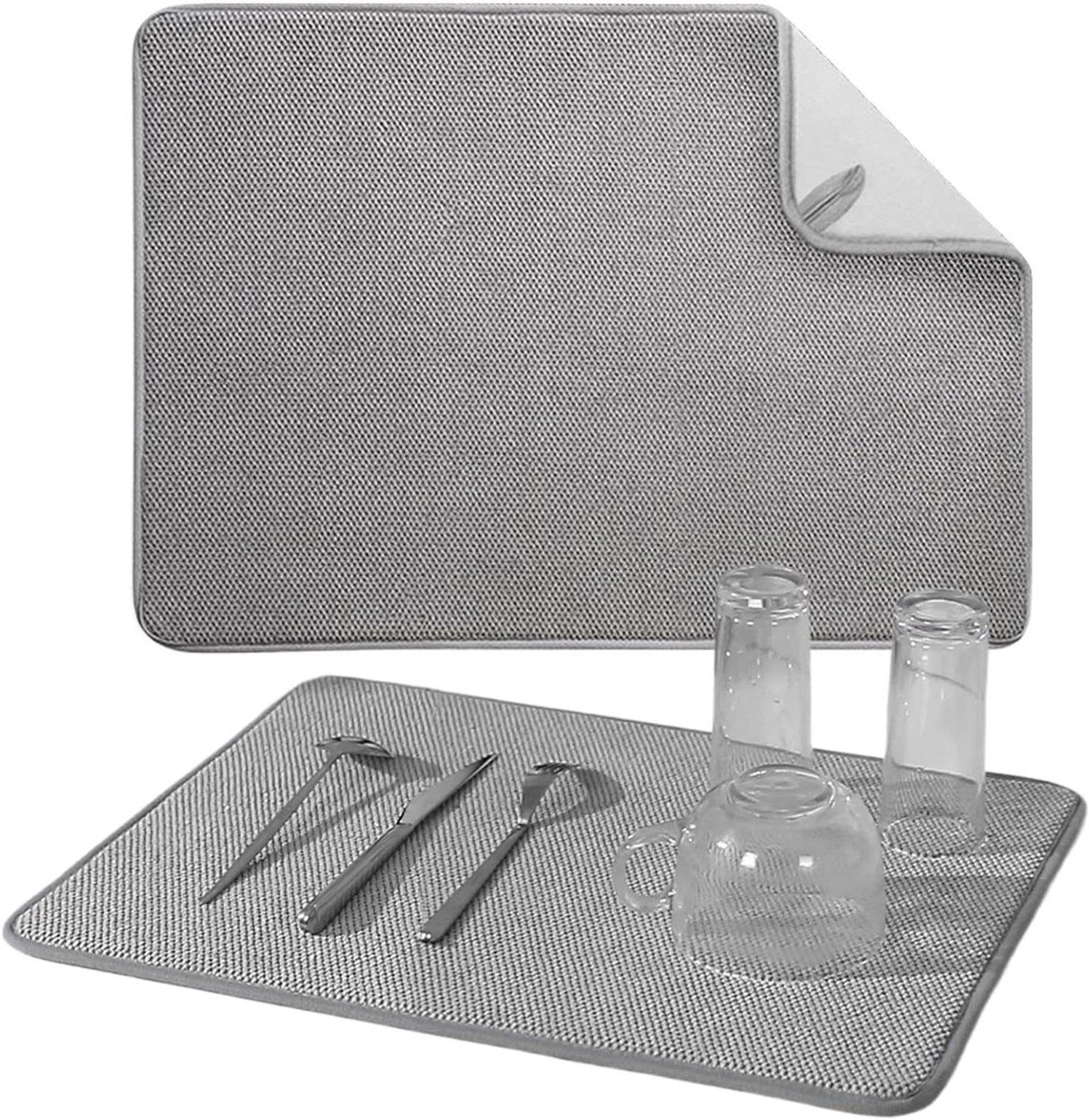 Vaatdroger Mat - Keukendroogset - Werkblad Beschermen - Antislip Stabiliteit - 38 x 50 cm - Grijs