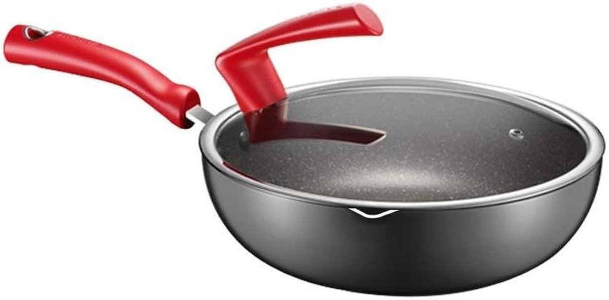 Wokpan Platte Koekenpan Grote Capaciteit Lekker Koken Maifan Steen 28cm Zwart