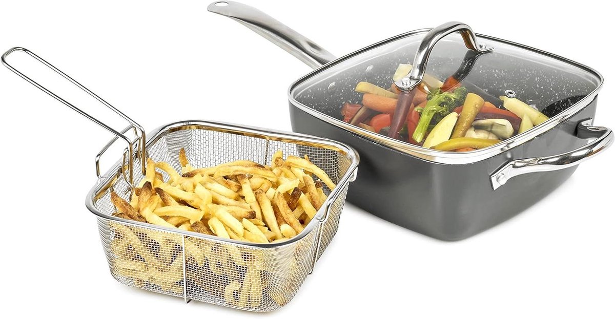 Multifunctionele Pan - Diepe Kookpan - Koken en Bakken - 4-in-1 Accessoires - 45 Liter - Grijs