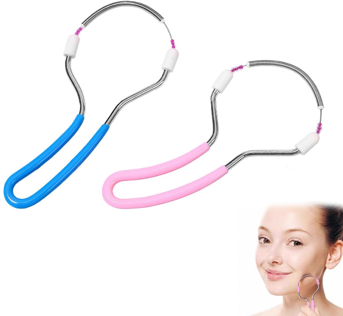 Dailygoods - Dailygoody - Veerhaarverwijderaar - Gezichtshaarverwijdering - Handmatige epilator met gebruiksgemak - Roze en blauw - Duurzaam en compact - Geschikt