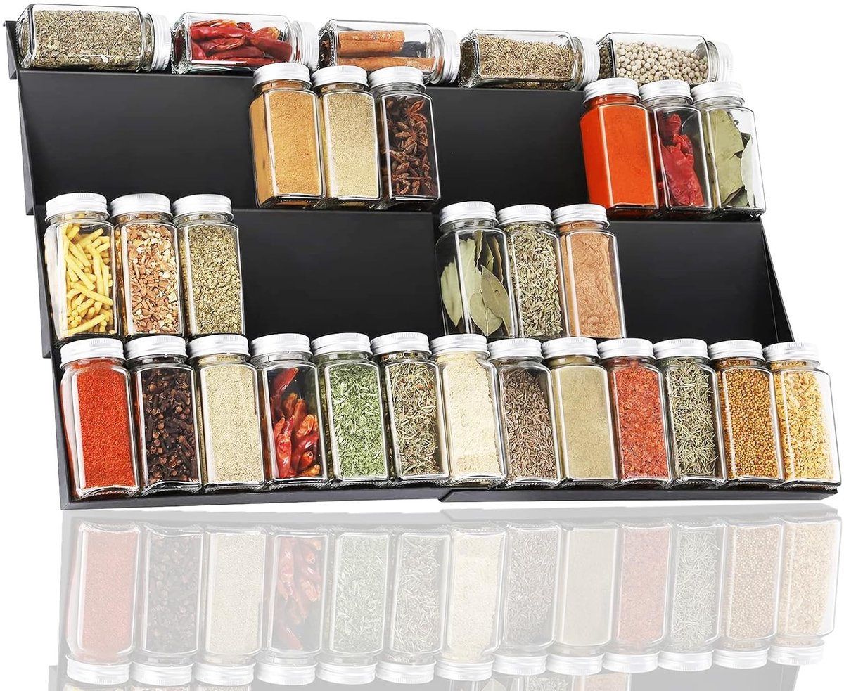 Dailygoods - Dailygoody - Kruidenrek - Keuken organizer - Uittrekbaar 30 tot 60 cm - Zwart - 4 niveaus - Praktisch opbergsysteem voor kruiden - Geschikt voor keuken