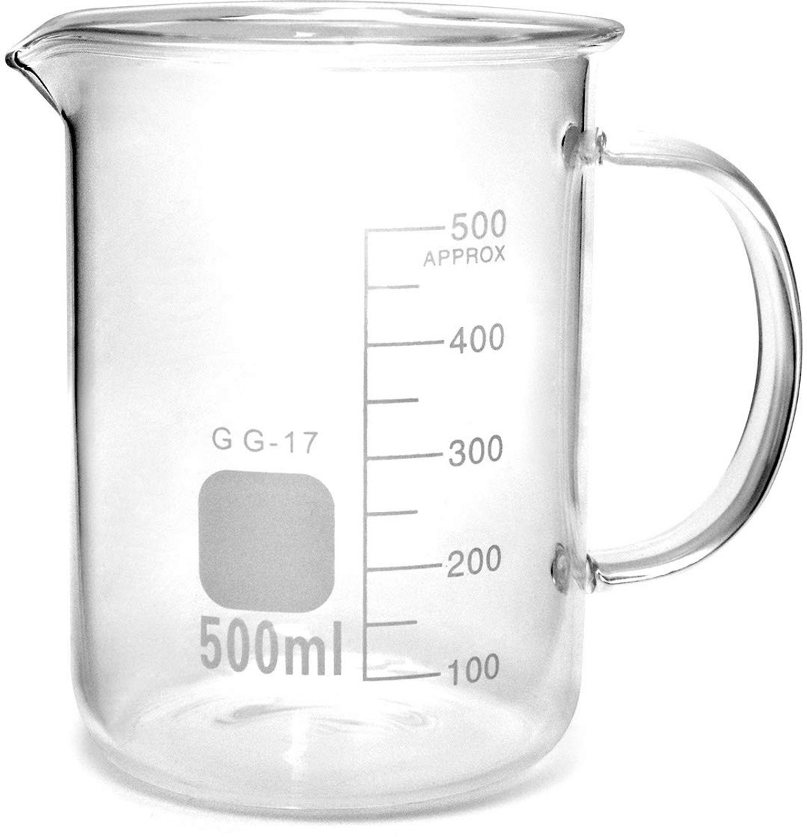 Dailygoods - Dailygoody - Maatbeker met Handvat - Borosilicaatglas 500 ml - Laboratoriumkwaliteit - Duurzaam en Praktisch - Geschikt voor Medisch en Chemisch...