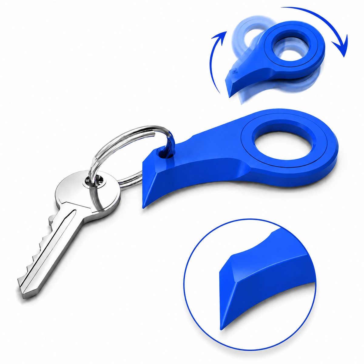 Doosopener Sleutelhanger - Key Spinner Fidget - Veilige Pakketopener - Mini Box Opener - Stress Relief Gadget - Compact EDC Tool - Blauw