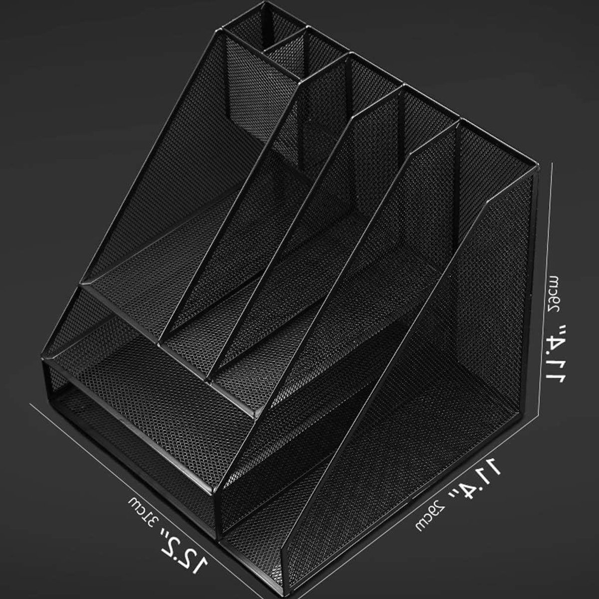 Metal File Rack - Desktop Organizer - Bureau Opruimen - Zwart Metalen Mesh - 29x29x31cm - Zwart