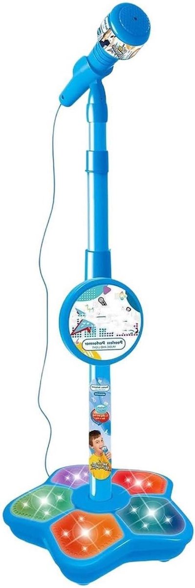 Microfoon met standaard - Zangspeelgoed Luidspreker - Karaoke Zingen - Muziekgesynchroniseerde LED-verlichting - 5.9 x 22.2 cm - Blauw