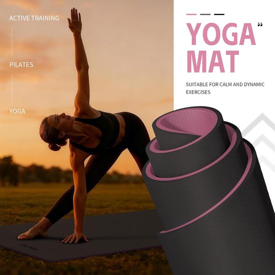 Yogamat Twee Kleuren - Fitnessmat Oefenmat - Thuis Sporten - Superieure Antislip Grip - 183 x 61 cm - Zwart Karmozijnrood van Yogamat — afbeelding 2