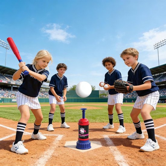 Honkbalset Kinderen - Trainingsmachine Slag - Sport Oefenen - Automatische Balwerper - 3 Ballen - Rood — afbeelding 4