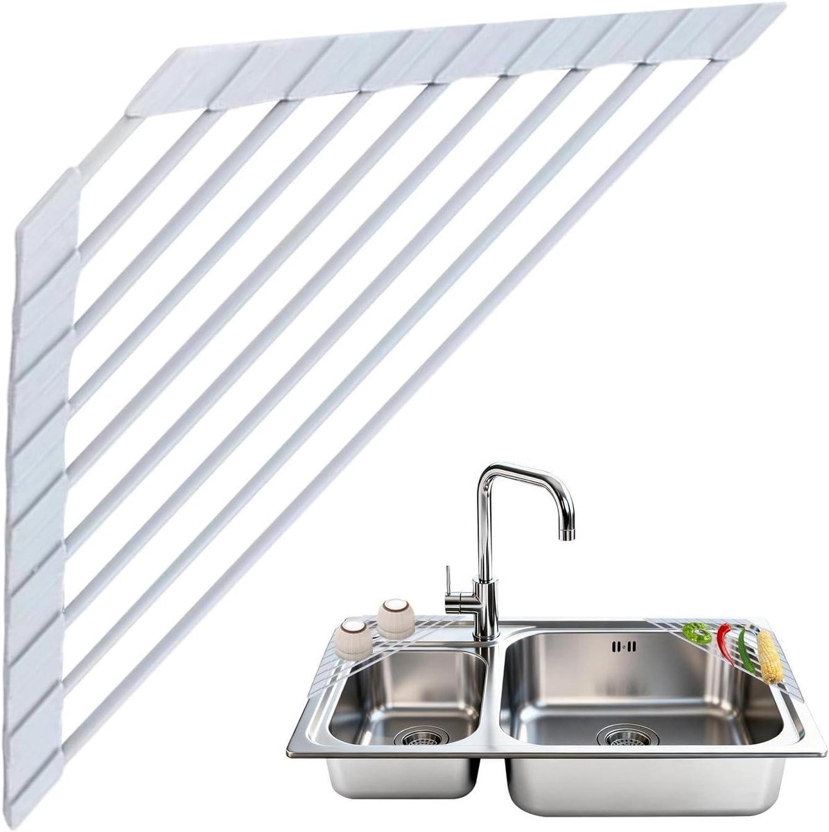 Keuken Organizer - Spoelbak Houder - Keuken Opruimen - Opvouwbaar Ontwerp - 40 cm - Grijs