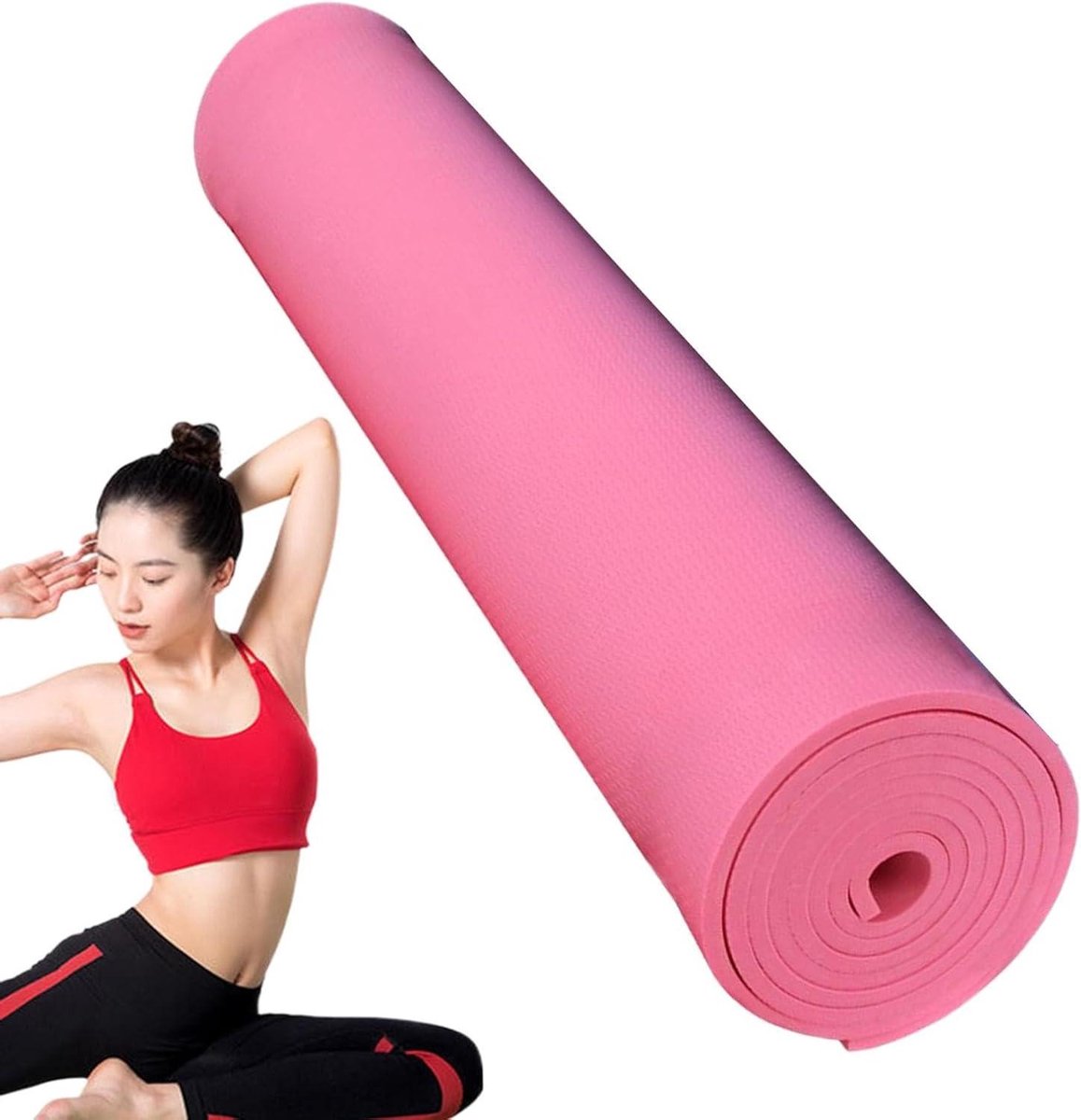 Yogamat - Oefenmat Fitnessmat - Thuis Sporten - Anti-scheur Materiaal - 61 x 11 x 11 cm - Roze