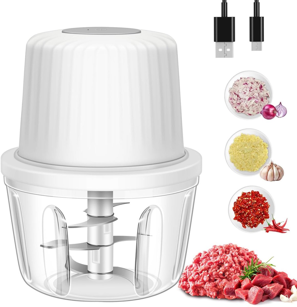 400 Ml Elektrische Knoflookhakker - Knoflookmolen Met 6 Messen Mini-Groentehakker - Draagbare Usb-Foodprocessor Voor Gember Chili En Fruit