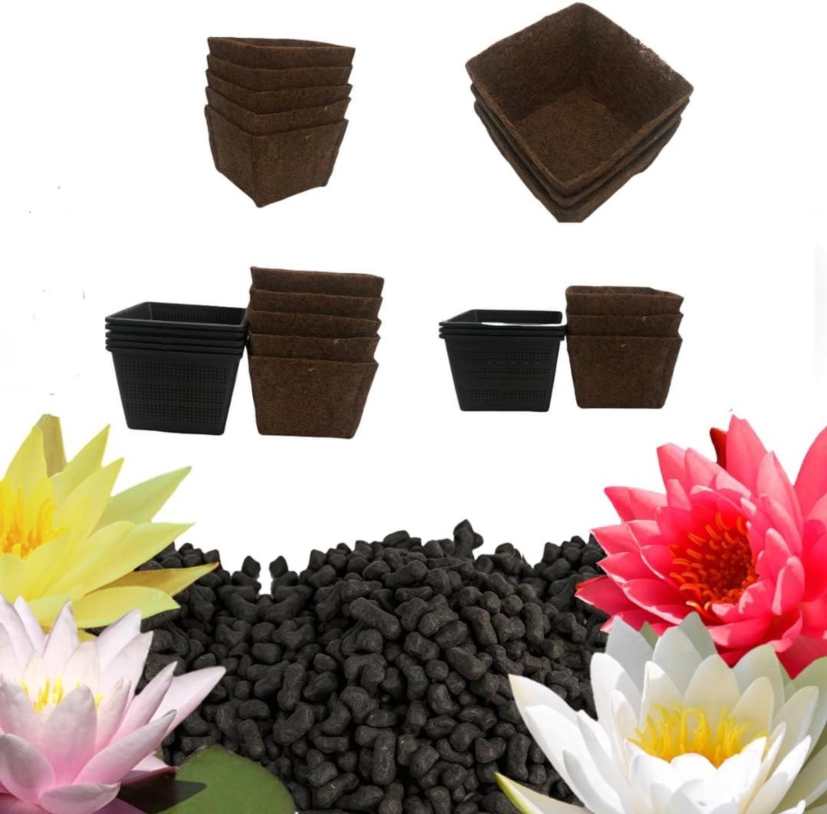 Plantenmanden Vijver - Waterplant Potten - Planten Verzorgen - Met Kokosmat - 3 Stuks - Grijs