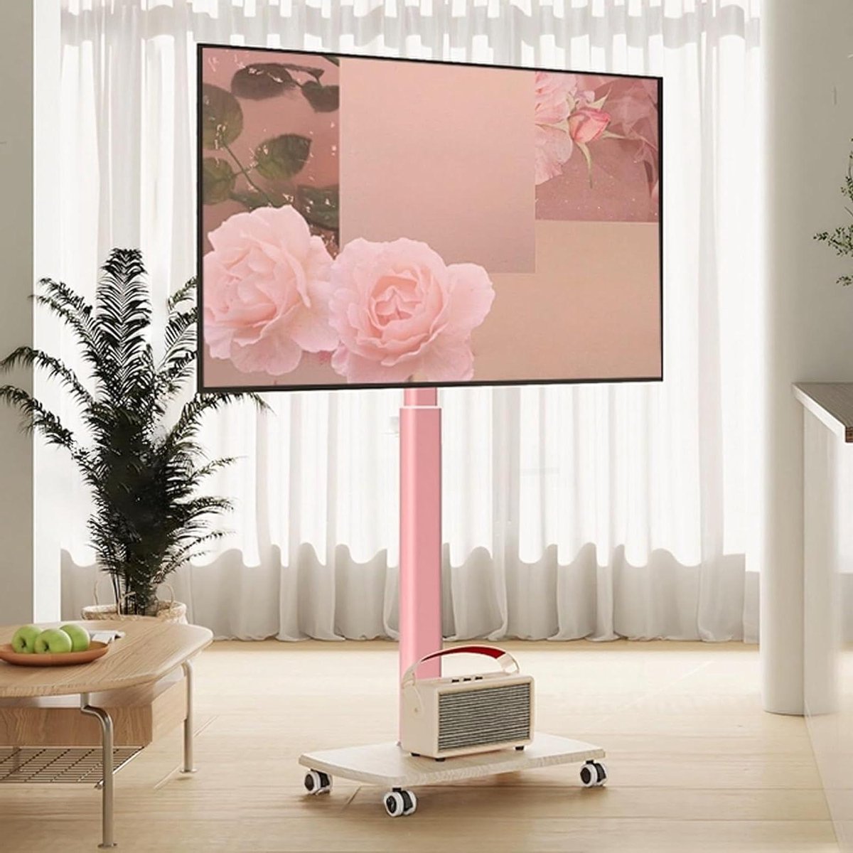 Mobiele TV Kar - Verrijdbare Standaard - Entertainment Thuis - 30° Draaibaar - 32-85 Inch - Roze