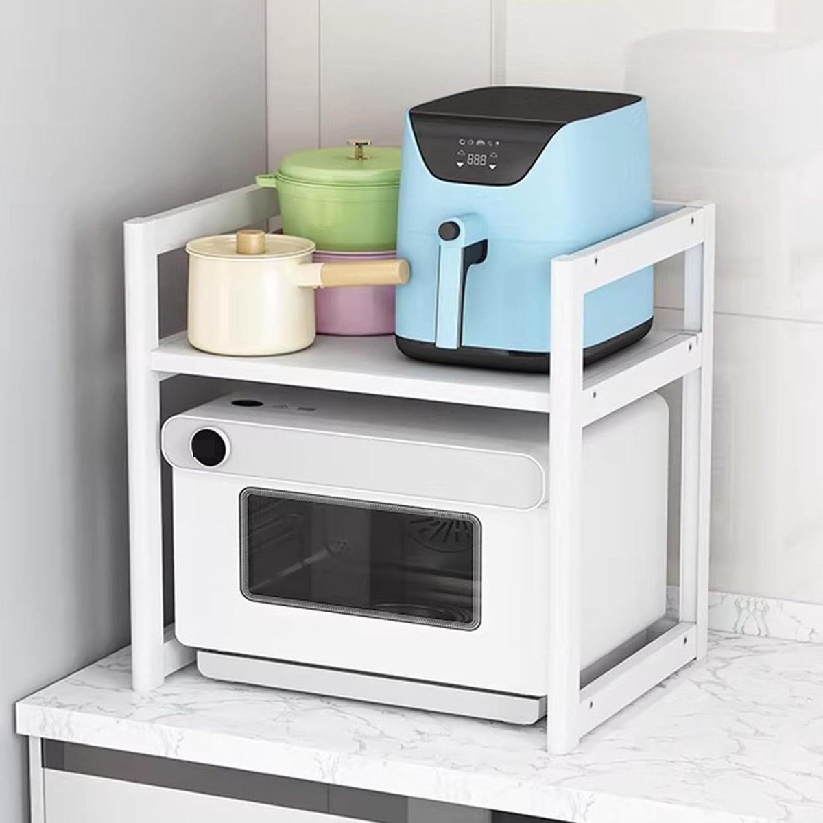 Magnetronrek Keuken - Opslag Standaard - Ruimte Besparen - Dubbele Laag - 50 cm - Wit