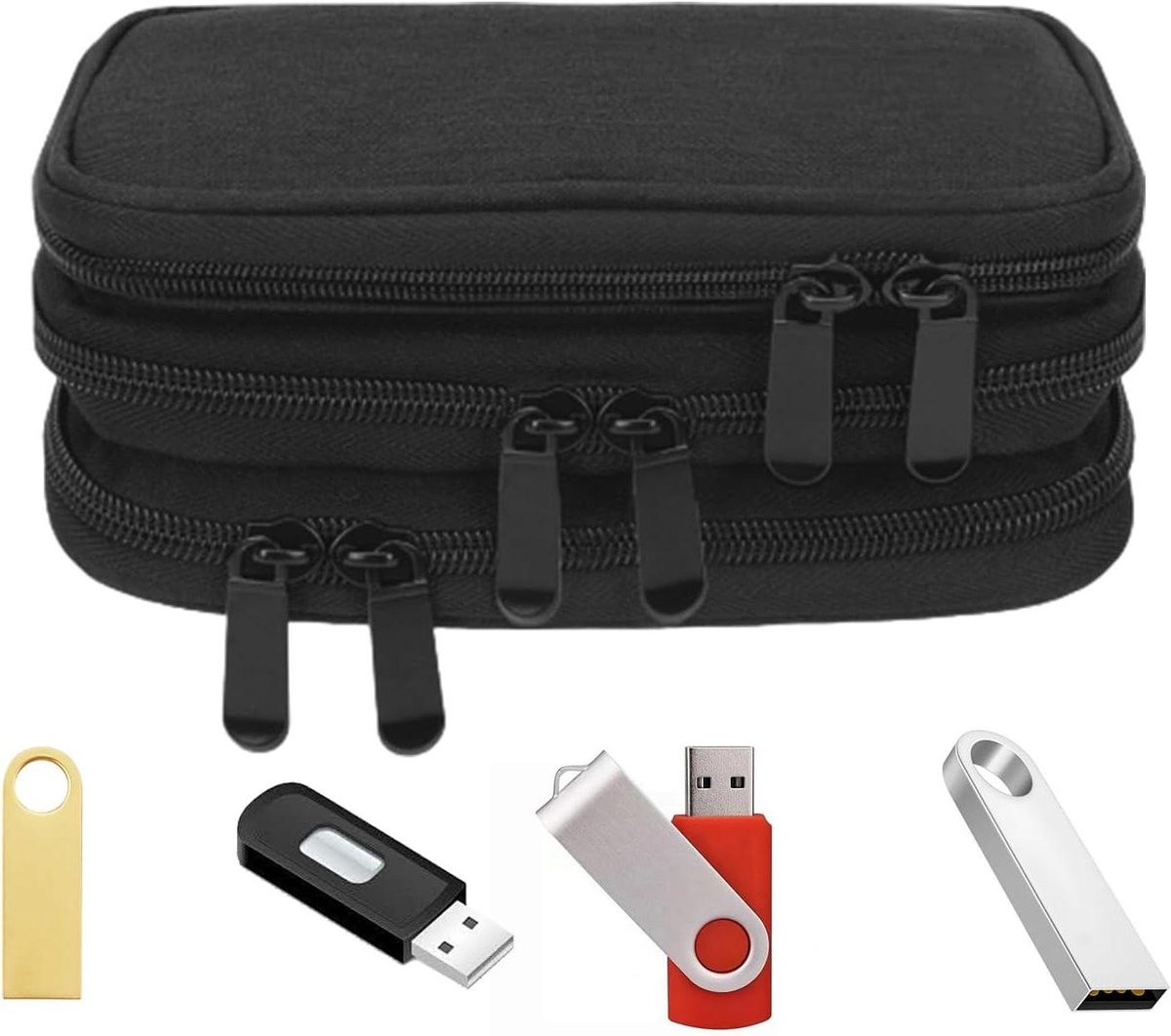 USB-stick houder - Opberg etui - Gegevens organiseren - 30 sleuven - 19x10cm - Zwart