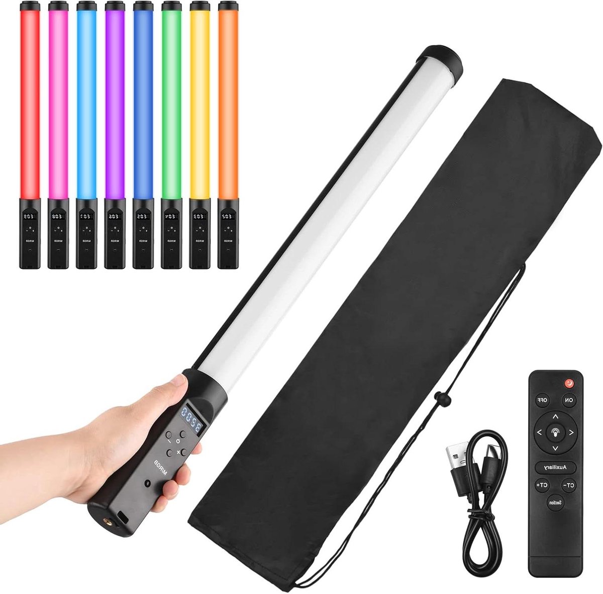RGB Lichtbuis - LED Strip - Video Opnames - 9 Kleur Effecten - 52 cm - Zwart