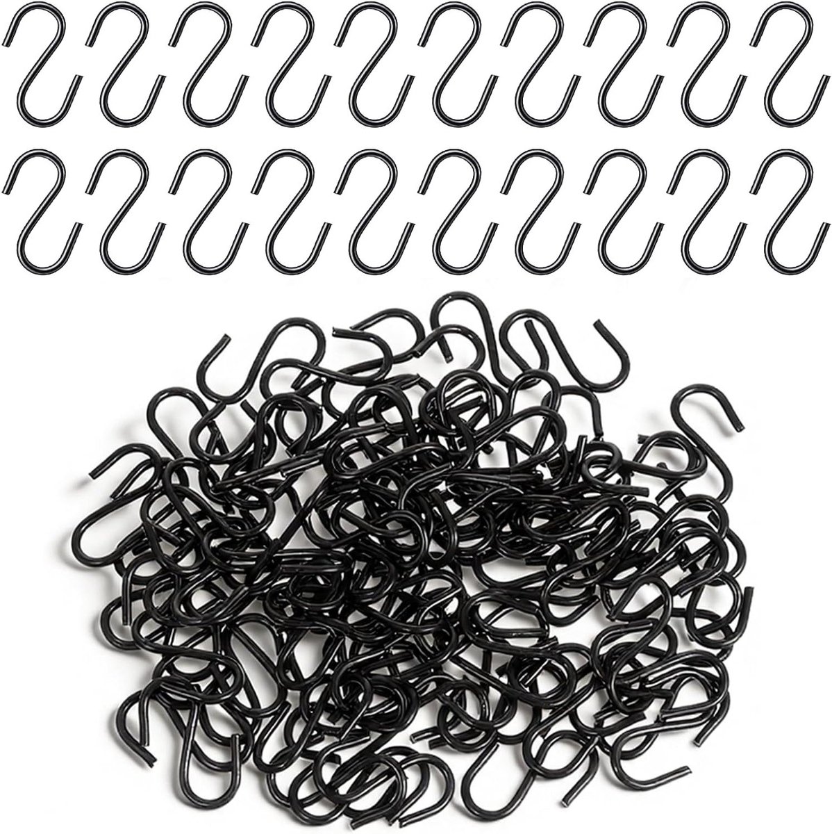 Mini S Haakjes 1.5cm - 100 Stuks voor het Ophangen van Sieraden, Sleutels en Keukenaccessoires van RVS, Zwart en Duurzaam