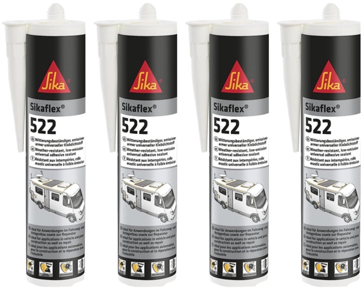 Sika Sikaflex-522 Caravan Wit 300 ml - Set van 4 Kokers - Professionele Lijmkit & Afdichtingskit voor Camper Caravan en Motorhome - STP Polymeer UV-Bestendig Waterdicht