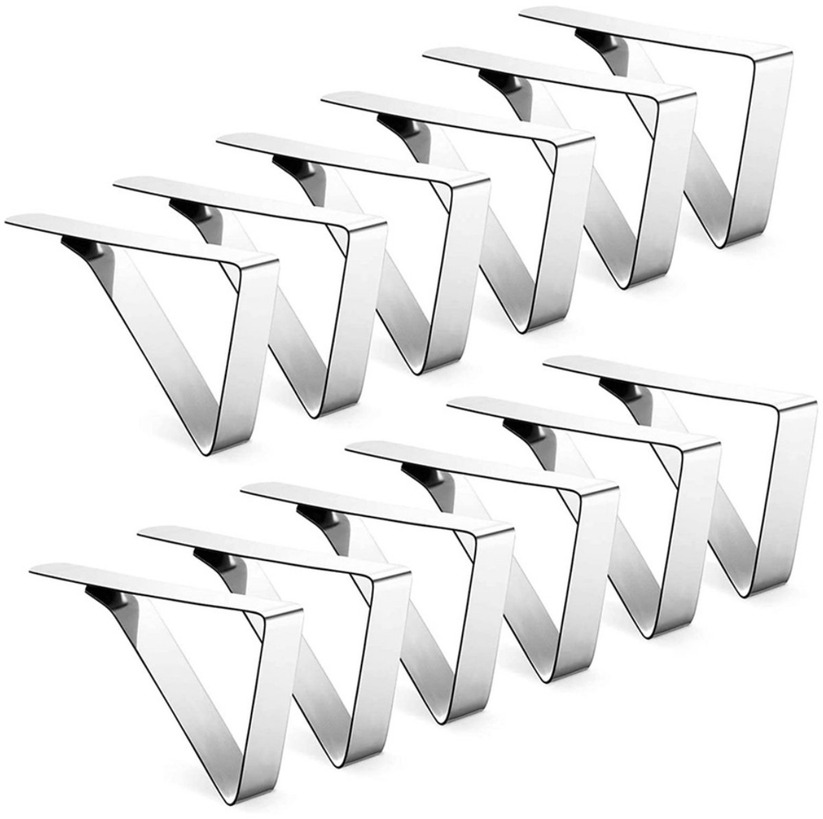 TOVBMUP Tafelkleedklemmen - Tafelklemmen - Tafeltextiel - Tafelkleed vastzetten - Tafelzeilklemmen - Klemmetjes - Stevige Tafelklemmen voor Tafellaken - Tafelkleed Gewichtjes - Stevige klemmen - Vastmaken van tafelkleed - Antiwind - RVS - 12 stuks
