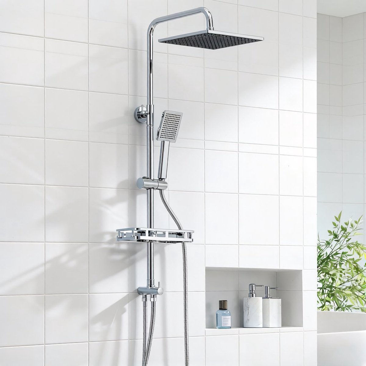 DERW Max Regendouche Zonder Kraan - 25.5 cm Hoofddouche - Chroom Doucheset - Vierkant Design - Waterbesparend - Duurzame Messing Omsteller - Chroom