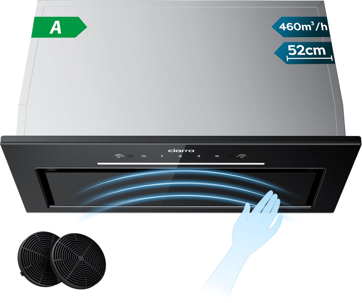 CIARRA VMB5931A - Inbouwafzuigkap 52 cm Afzuigkap 460 m³/u, Touchbediening & handgebarenbediening