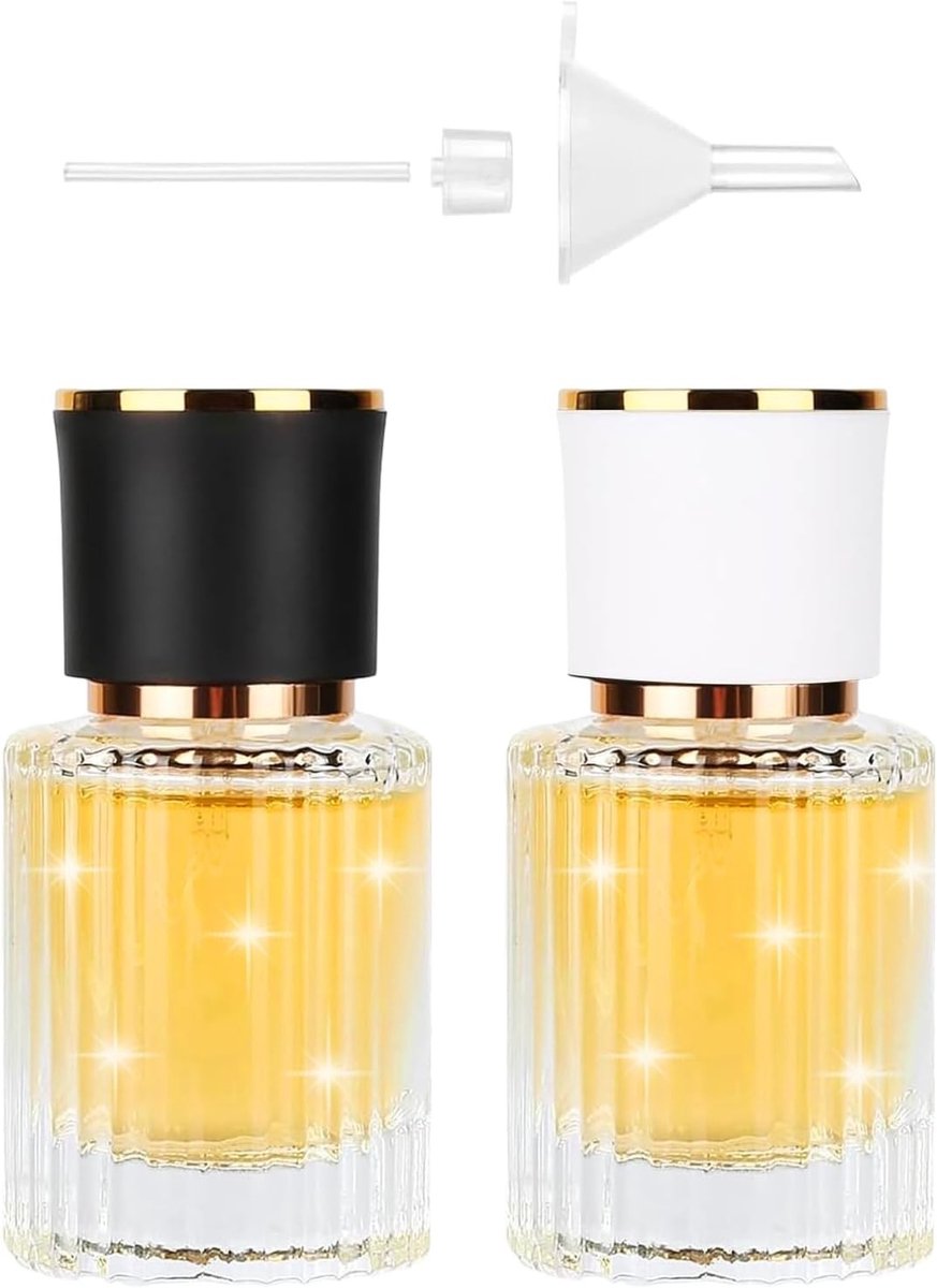 Set van 2 Navulbare Parfumflacons van 30ml, Glazen Reisverstuivers met Druppelaar en Ventiel voor Vrouwen en Meisjes, Ideaal voor Reizen en Dagelijks Gebruik