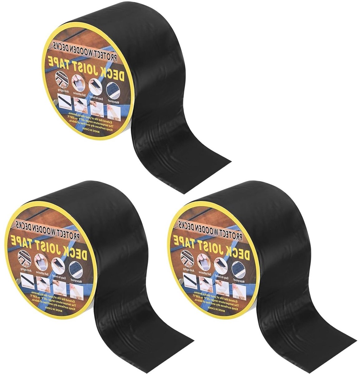 3 Rollen Bar Tape voor Terrassen 100 mm x 15 m Weerbestendig Butyl Tape voor het Afsluiten van Houten Terrassen, Balken en Daken, Zwart